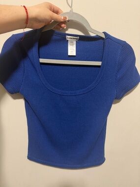 Women's Royal Blue Ribbed Cropped Scoop Neck Top